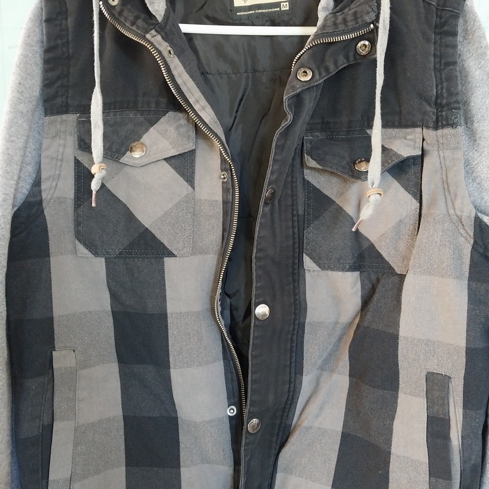 Black and Gray Performance Jacket with Geometric Design